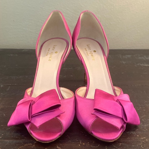 Women's Kate Spade New York Hot Pink Peep Toe Pumps With Glitter Heel Size 7.5 - Picture 2 of 15